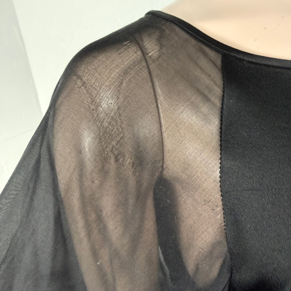 St John Women's Top Small Satin Shirt Sheer Blouse Top Silk Beaded Sequin C4-24 - Picture 8 of 10
